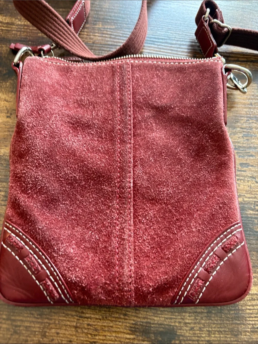 Coach Suede Crossbody Bag - Burgundy